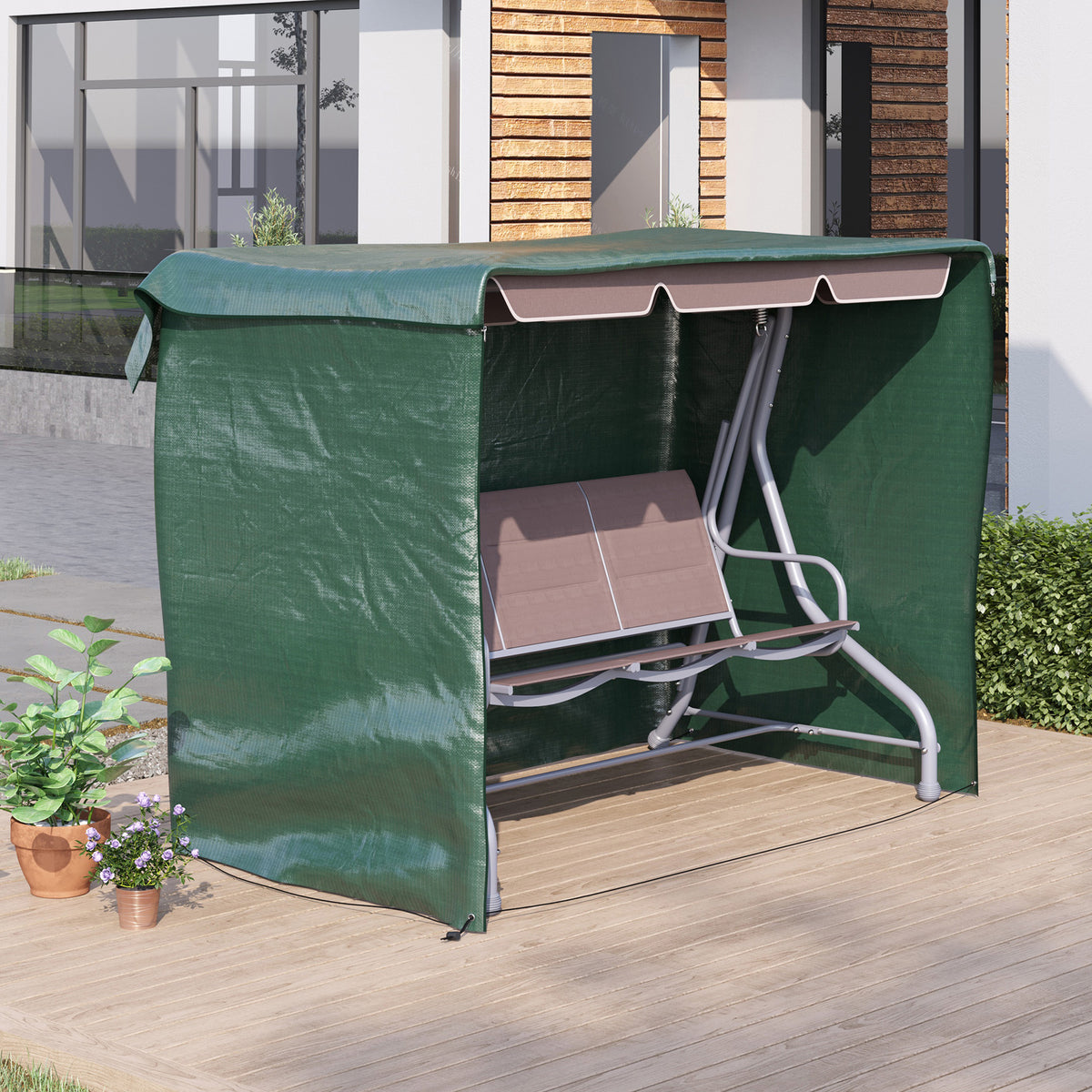 Outsunny Large Patio Swing Chair Cover with Drawstring – Heavy Duty Garden Furniture Protector, Green