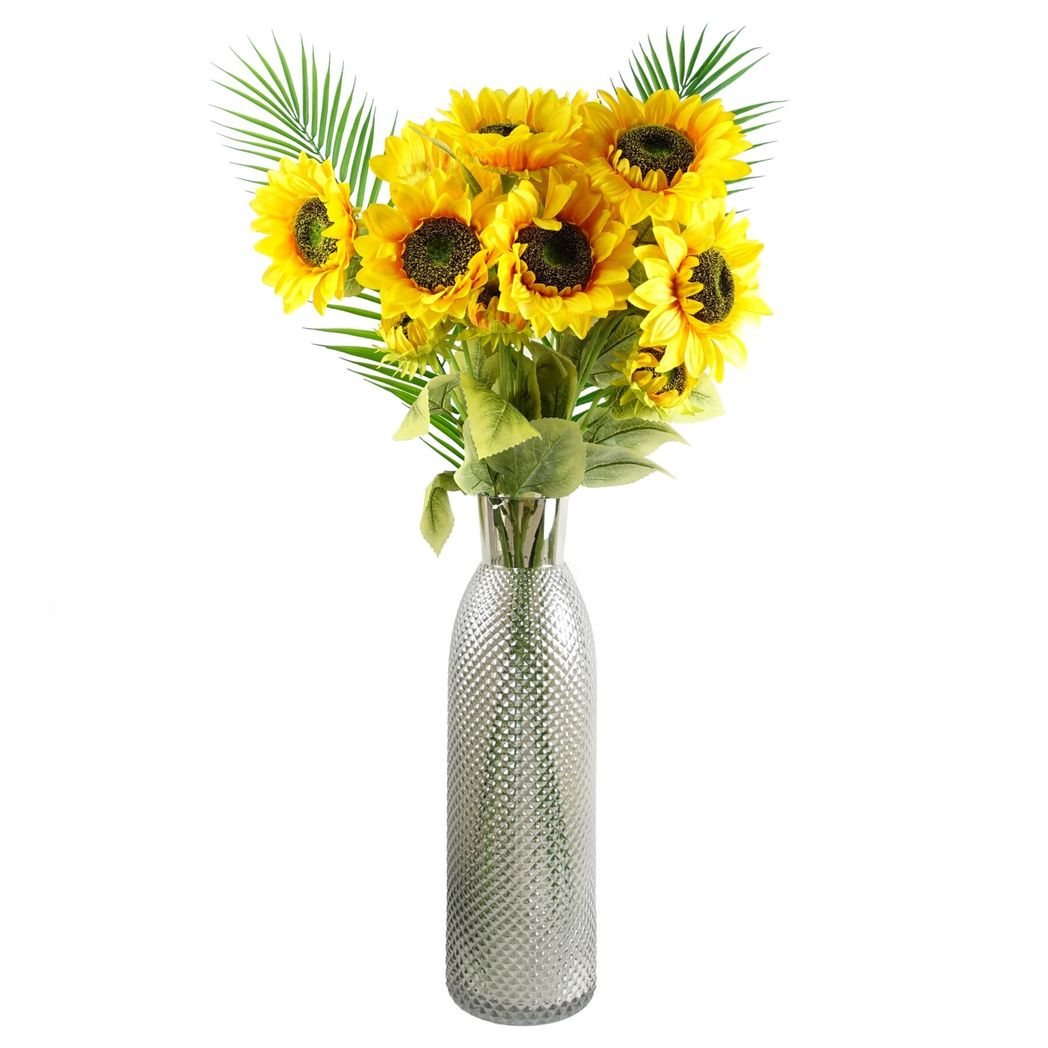 50cm Smoke Grey Diamond Tall Glass Vase – Statement Floral Display, Grey