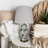 AcaciaHome Oriental Floral Ceramic Table Lamp with Drum Shade – Decal Patterns, Soft Ambient Lighting