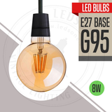 Ledsone 6 Pack E27 Dimmable LED Edison Bulbs, G95 Amber Glass – 8W Warm White 2700K Vintage Filament