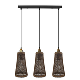 LEDSONE 3 Head Natural Wicker Basket Pendant Light with E27 Holders – Retro Industrial Rattan Ceiling Light