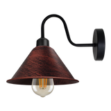 Vintage Cone Wall Light with Swan Neck and E27 Socket – Dimmable Indoor Sconce, Rustic Red