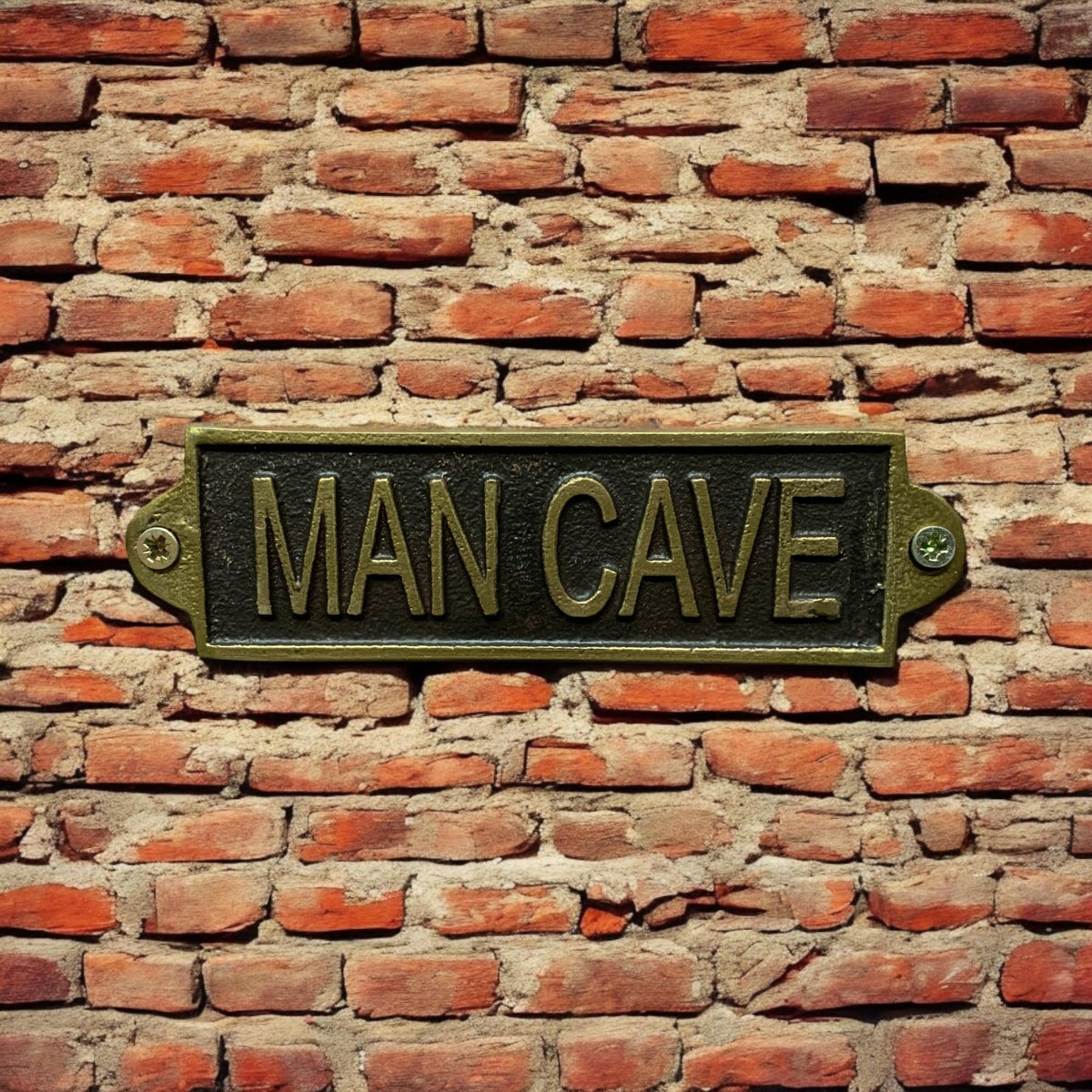 Man Cave Metal Door Sign – Small, Slim Hand Finished Wall Sign with Man Cave Message
