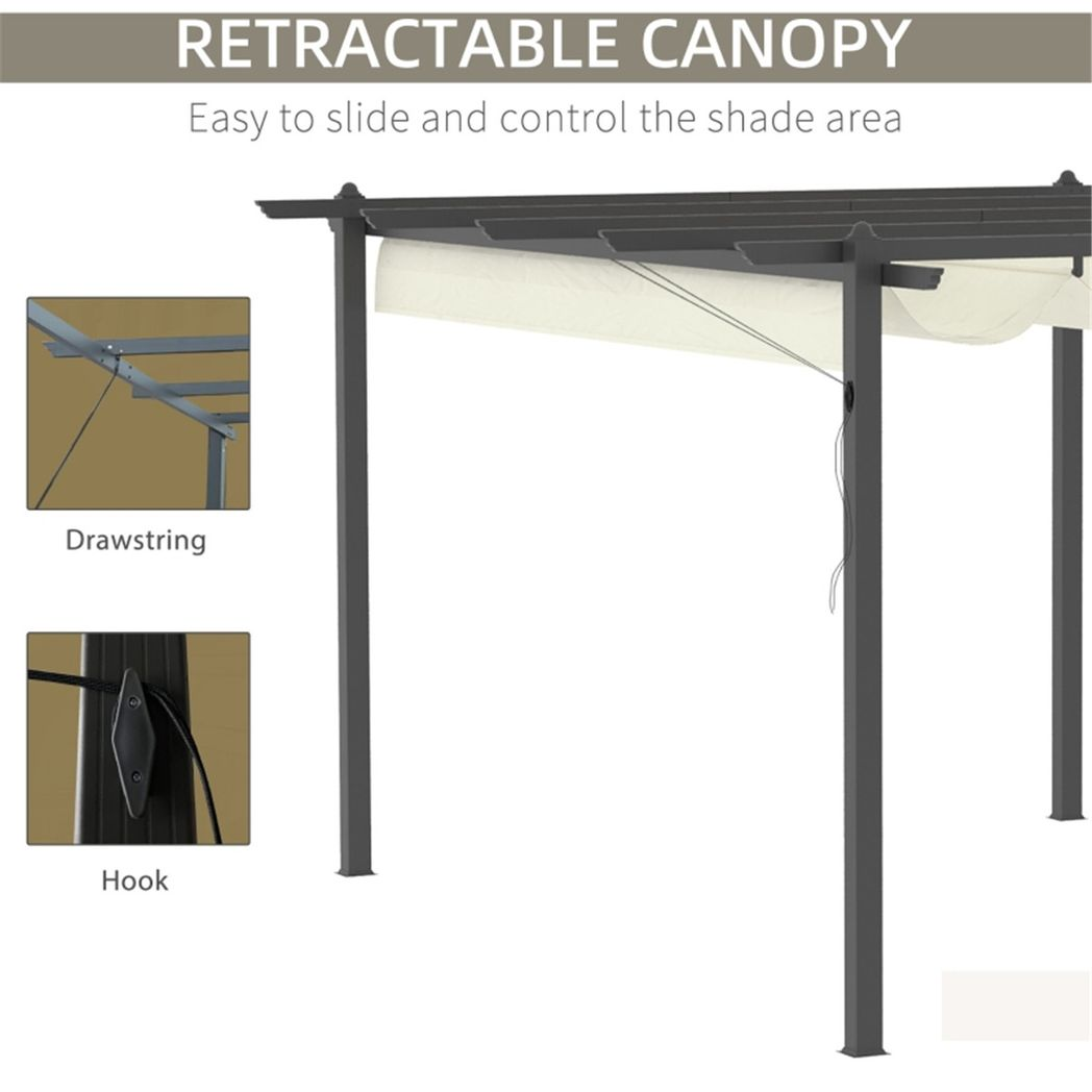 4 x 3m Aluminium Pergola Gazebo with Retractable Canopy – Garden Sun Shade, Cream White & Dark Grey