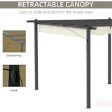 4 x 3m Aluminium Pergola Gazebo with Retractable Canopy – Garden Sun Shade, Cream White & Dark Grey