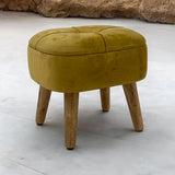 AcaciaHome Round Velvet Ottoman Footstool with Lift-Up Storage – Medium-Firm Foam Seat, Yellow
