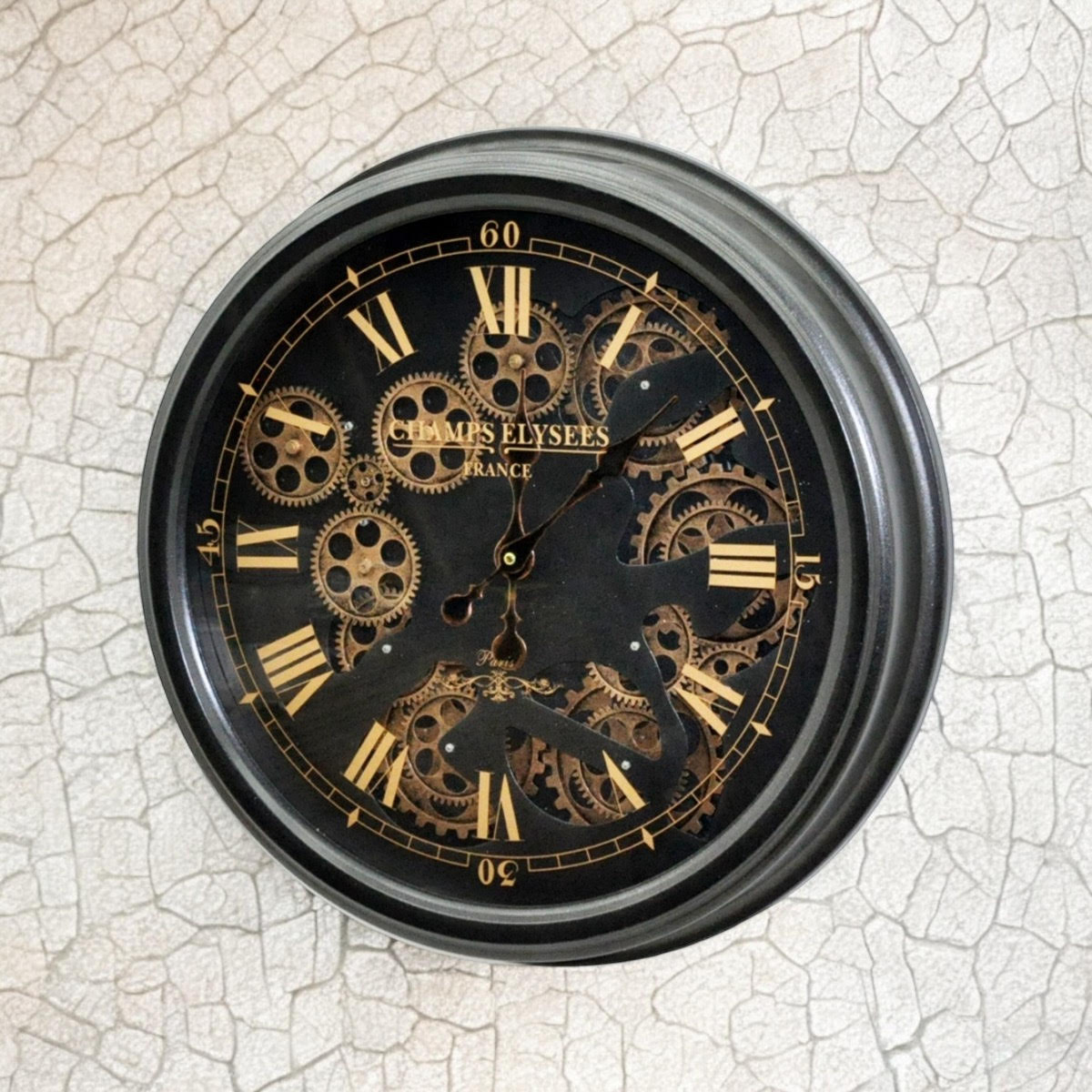 52cm black industrial gears wall clock