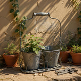 AcaciaHome Double Plant Pot Basket Holder – 2 Pot Metal Plant Stand Display Rack, Indoor & Outdoor