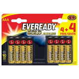 Eveready Gold Alkaline AAA/LR03 Batteries, 8 Pack (4 + 4) – Long Shelf Life Power for Remotes & Toys