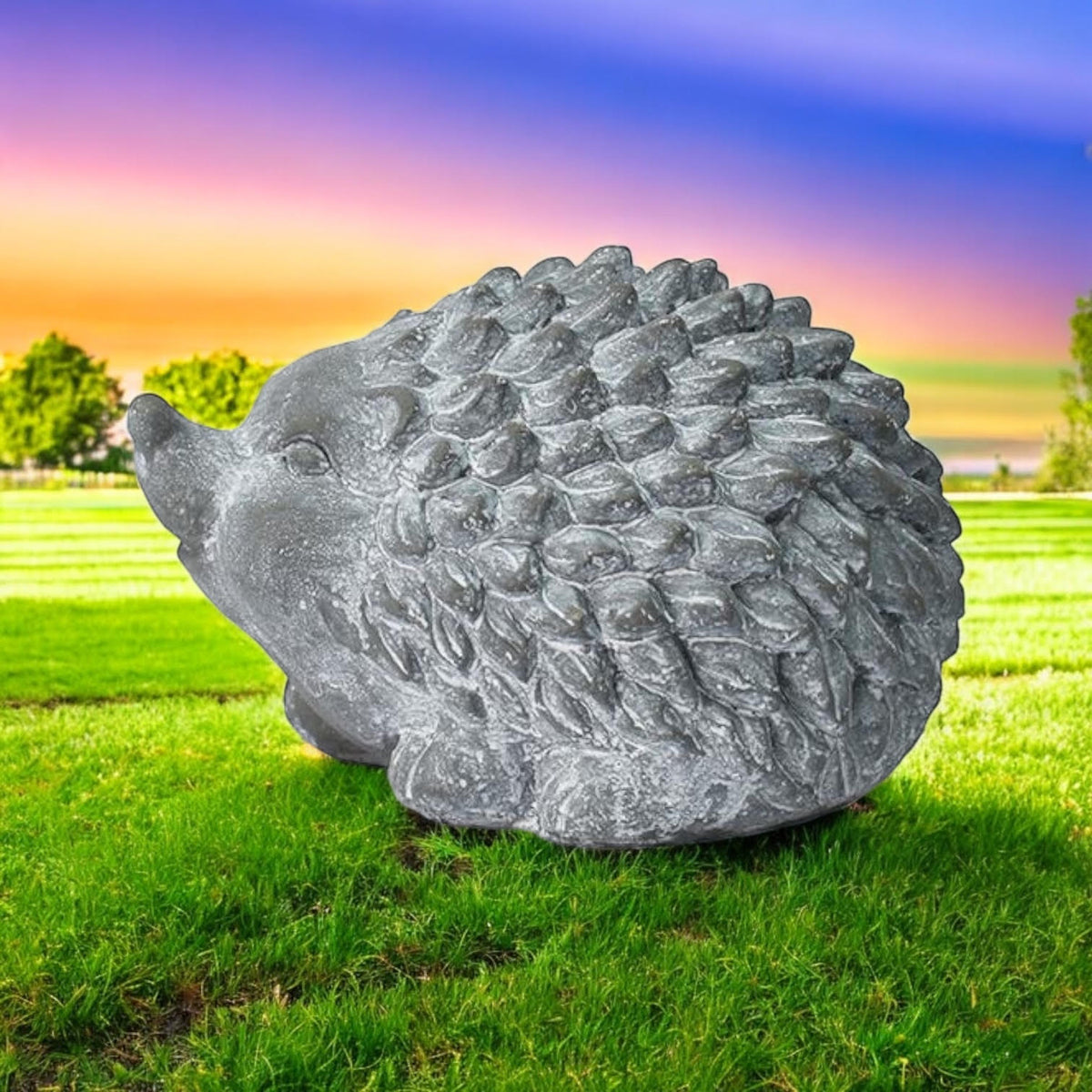 Stone-Look Cement Hedgehog Garden Sculpture – Frostproof Weatherproof Ornament for Indoor & Outdoor