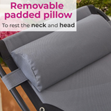 Neo Grey XL Zero Gravity Sun Loungers, Set of 2 with Detachable Tray & Headrest Pillow – Garden Recliners