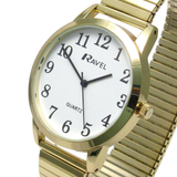 Ravel Men's Bold Number Expander Bracelet Watch – White Dial, Gold Tone