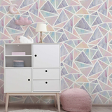 Arthouse Pastel Geo Multi Geometric Wallpaper with Glitter Highlights – Pink & Purple Marble Feature Wall