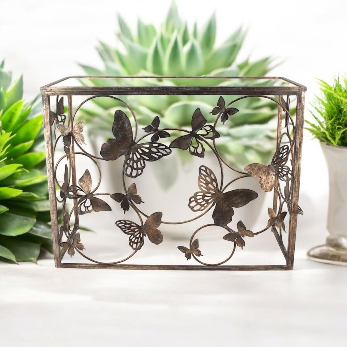 AcaciaHome Gold Butterfly Console Table with Glass Top – Art Deco Metal Sideboard for Living Room or Hallway