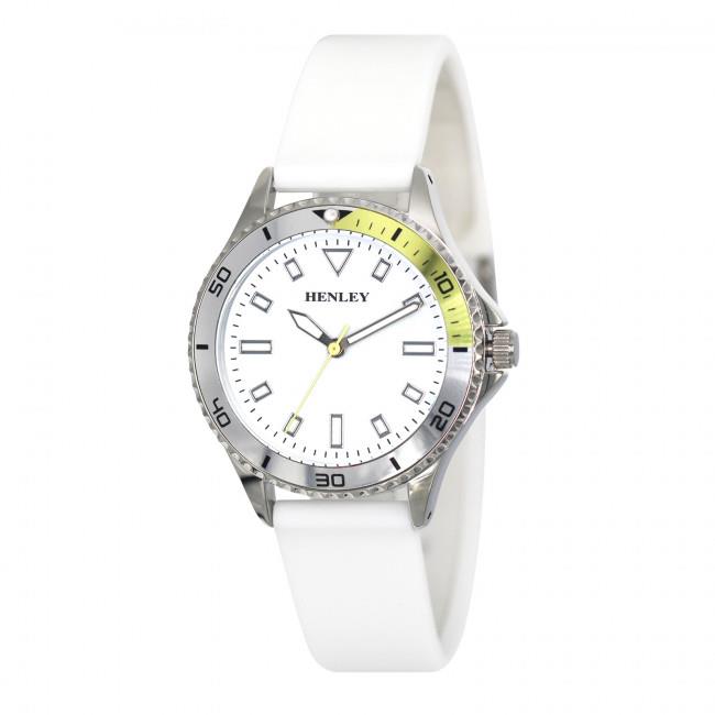 Henley Ladies Sports Watch – Aluminium Top Ring, White Silicone Strap