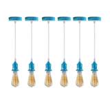 LEDSONE 6 Pack Industrial Blue Pendant Light Fitting with E27 Lampshade Holder and 95cm Adjustable Cable