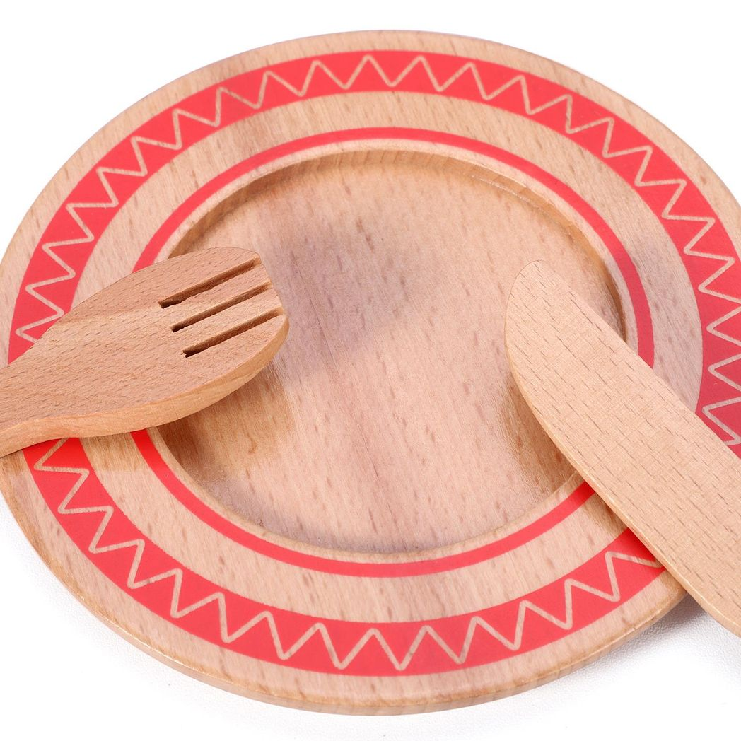 SOKA Red Wooden Cooking Set – Kids Pretend Play Kitchen Toy with Pans, Utensils & Plates