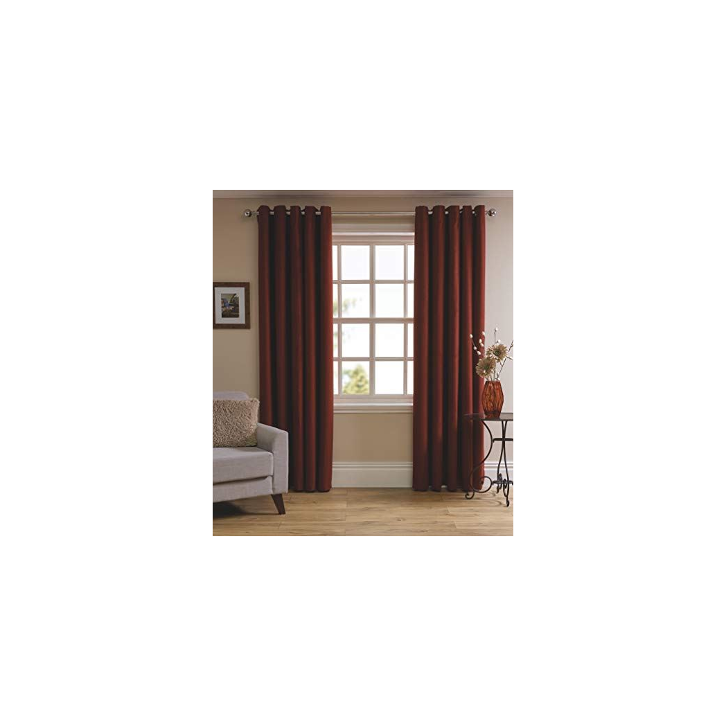 Sleepdown Herringbone Lined Eyelet Curtains, 66 x 54in – Classic Weave, Red