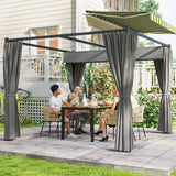 Outsunny 3x3m Retractable Pergola with PU Canopy & Privacy Curtains – Metal Frame Garden Shade, Light Grey