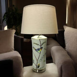 AcaciaHome 51cm Floral Ceramic Table Lamp with Drum Shade – Bedroom & Living Room Lighting
