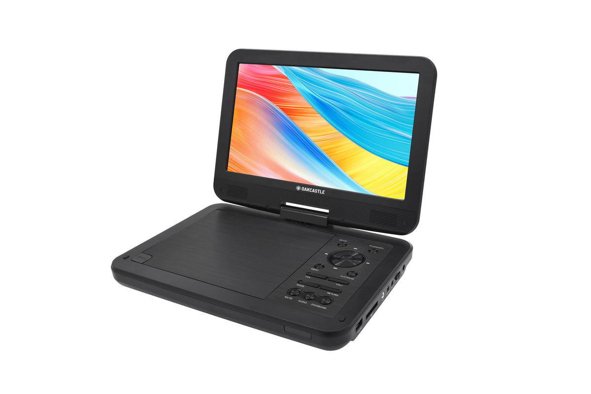 Oakcastle DVD120 Portable DVD Player with 10.5-Inch HD Swivel Screen – Rechargeable, Region Free, Car Powered