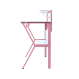 Neo 2-Tier Gaming Computer Desk with Monitor Shelf, Headphone Hooks & Carbon Fibre Texture Top – Pink