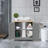 Modern Under-Sink Bathroom Cabinet with Double Slatted Doors, Waterproof MDF – Space-Saving Storage, Grey