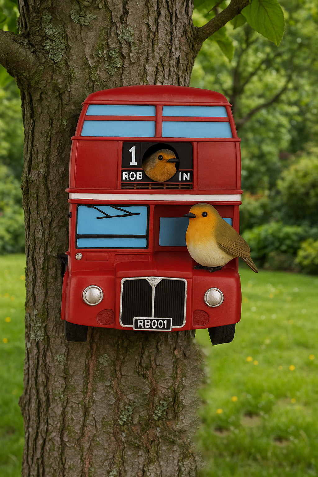Avilo London Bus Design Bird House – Novelty Garden Bird Box, Fun Outdoor Decoration
