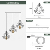 LEDSONE 3 Head Red Rectangle Base Vintage Industrial Cage Pendant Light, E27 Loft Style – Kitchen Island