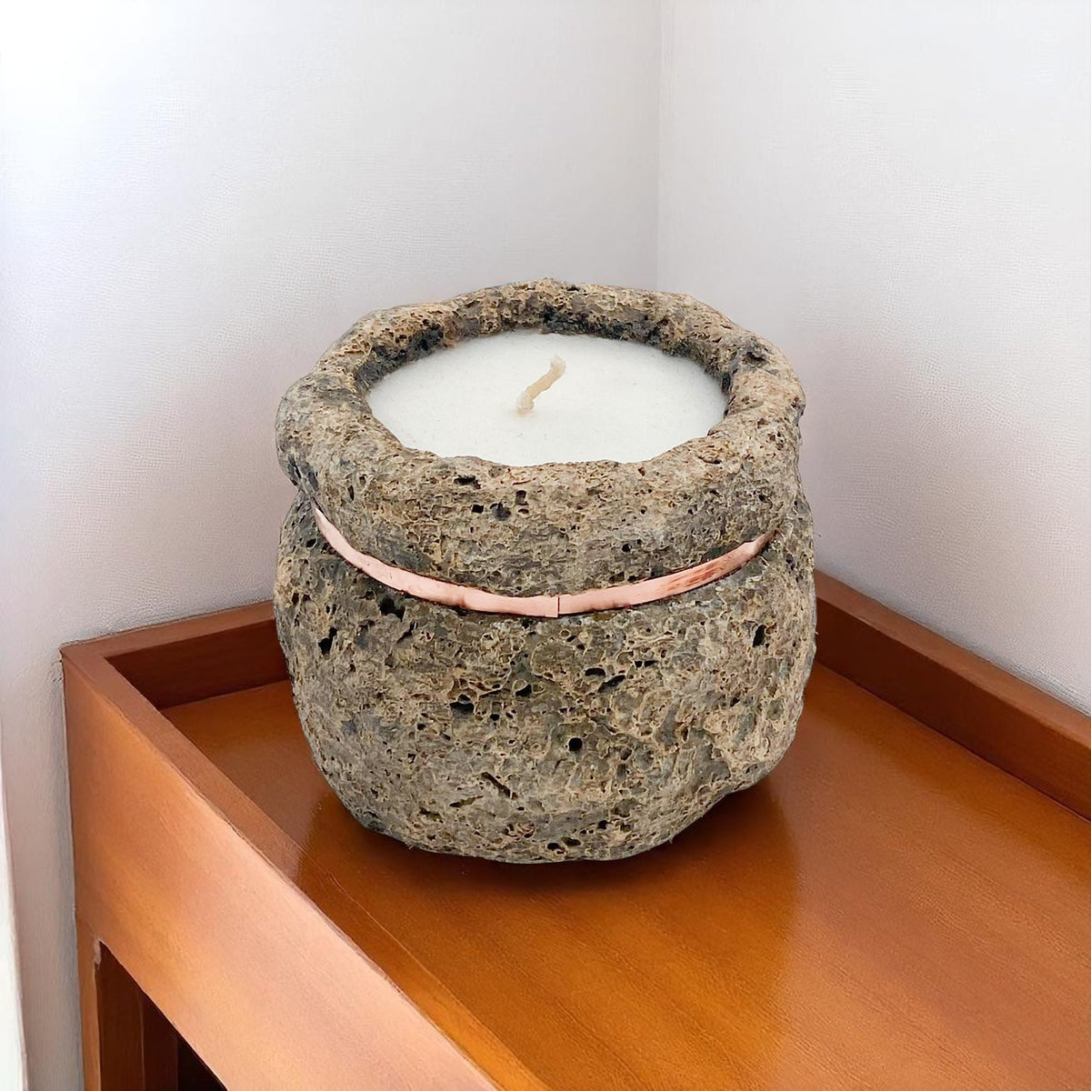 MSL 16cm Round Candle with Copper Finish – Hand Finished Recycled Content Home Decor