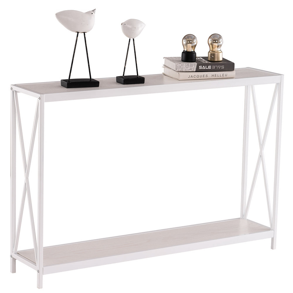 Industrial Console Table with Metal Frame & MDF Top – Narrow Entryway, Hallway & Sofa Table, Oak, 110cm