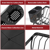 VINSANI 2-Tier Detachable Dish Drying Rack with Cutlery Holder – Space-Saving Kitchen Organiser, Black