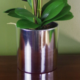 Leaf 52cm Large Artificial Orchid with 15 Real Touch Flowers – Silver Shiny Pot, Dark Pink