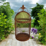 Durable Rustic Metal Bird Cage Wall Mirror 63cm Fleur De Lys Design Vintage-Style Garden Indoor
