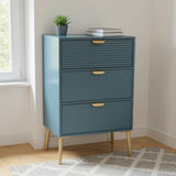 AcaciaHome Wooden 3 Drawer Chest with Solid Pine Top & Metal Handles – Compact Bedroom Storage, Blue