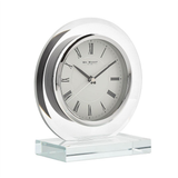 Wm. Widdop Round Glass Mantel Clock with Quartz Movement – Contemporary Shelf Clock with Clear Dial