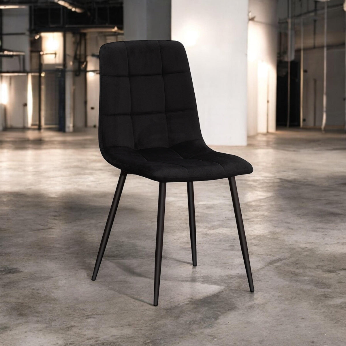 AcaciaHome Velvet Padded Dining Chair with Black Metal Legs