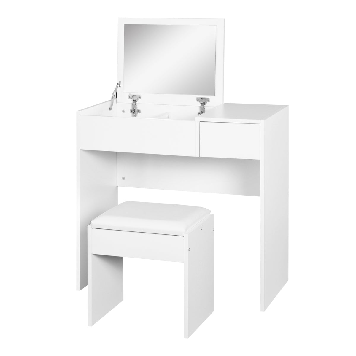 HOMCOM Flip-Top Mirror Dressing Table Set with Cushioned Stool – Vanity and Writing Desk, White