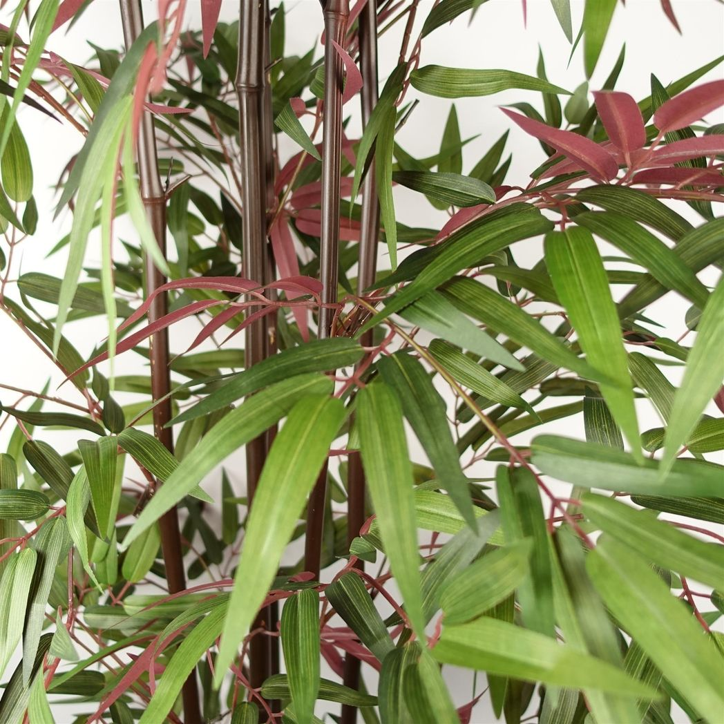 Leaf 180cm Artificial Bamboo Plant with Red and Green Silk Leaves – Realistic Potted Faux Plant