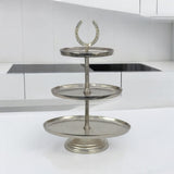 AcaciaHome Horseshoe 3-Tier Cake Stand with Glass Tiers & Nickel-Plated Frame – Art Deco Dessert Display