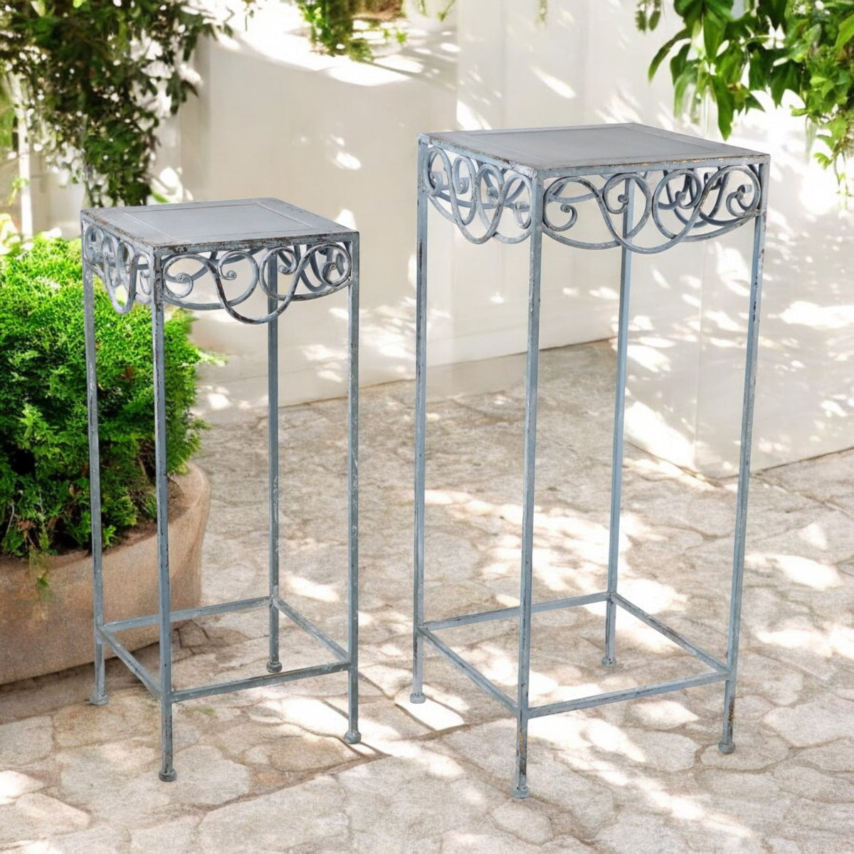 Decorative Cream Metal Plant Stands, Set of 2 – Stylish Home & Garden Display, 66cm