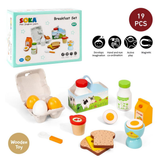 SOKA Wooden Breakfast Play Set with Eggs, Toast, Juice and Jam – Pretend Play Food for Kids