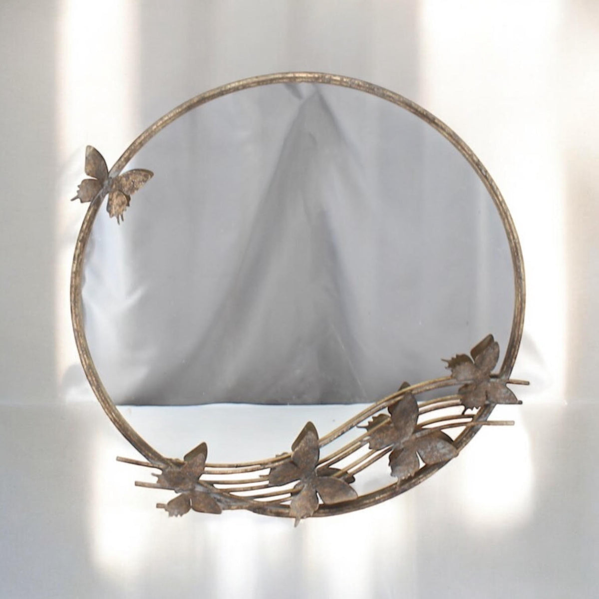 Ornate Butterfly Wall Mirror – Shabby Chic Rustic Gold Metal & Glass Frame for Bedroom, Living Room & Hallway