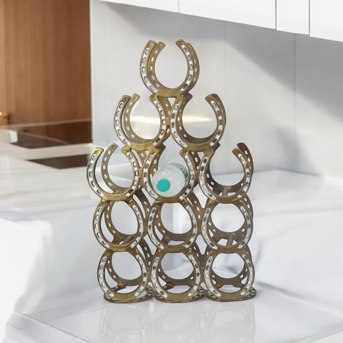 MSL 65cm Antique Brass Horseshoe Wine Rack, 12-Bottle Capacity – Decorative Wine Storage