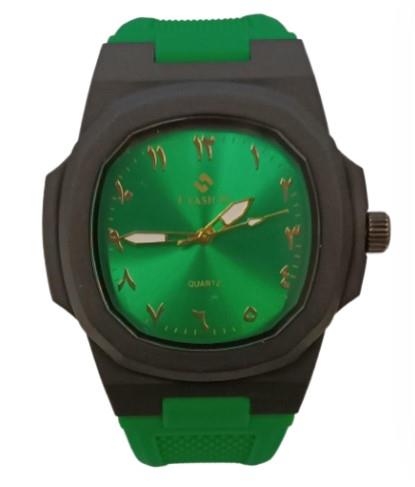 Clasico Unisex Square Watch – Arabic Numeral Dial, Green Rubber Strap, Water Resistant