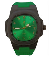 Clasico Unisex Square Watch – Arabic Numeral Dial, Green Rubber Strap, Water Resistant
