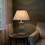 Tall Washed Wood Table Lamp with Taupe Linen Shade – Shabby Chic & Farmhouse Lighting
