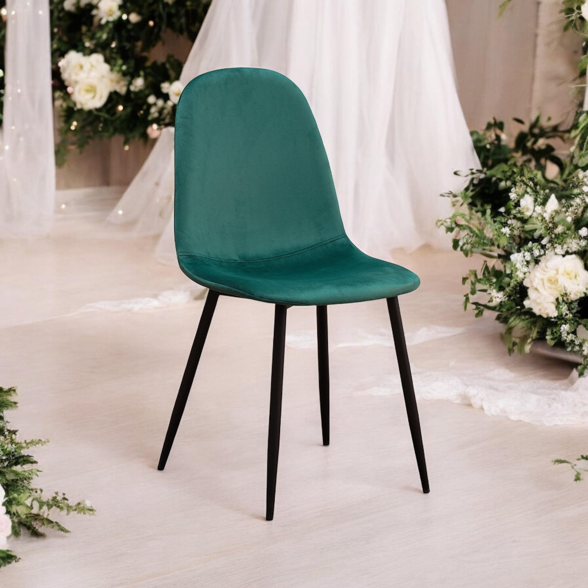 AcaciaHome Velvet Padded Dining Chair with Metal Legs