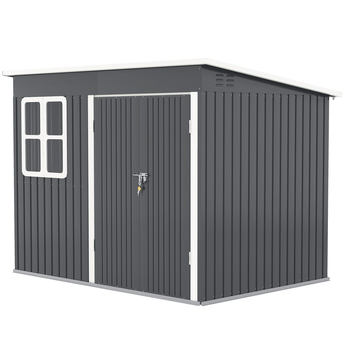 Outsunny 8.5x6ft Galvanised Steel Garden Shed with Foundation Kit, Window & Vents – Lockable Storage, Dark Grey