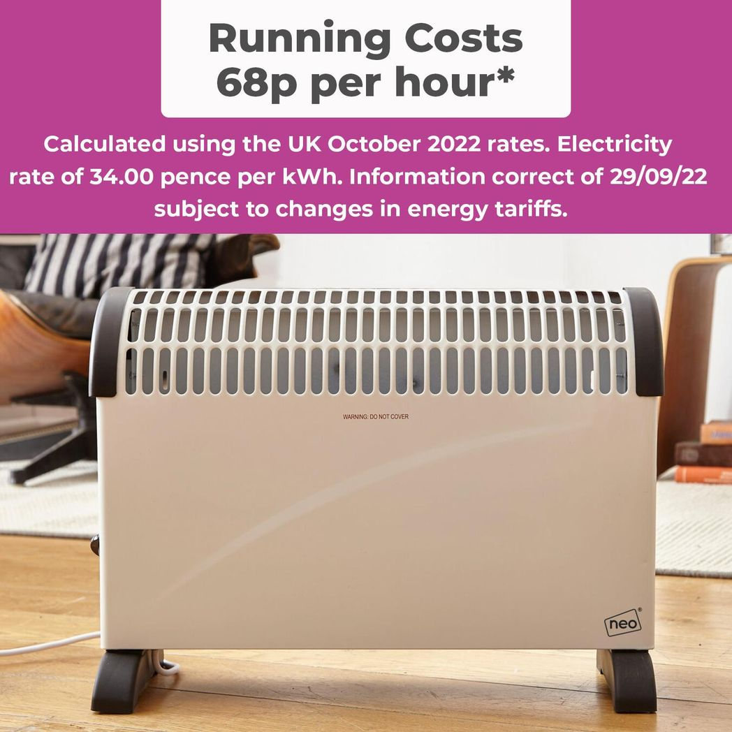 Neo 2000W Freestanding Convector Heater with Adjustable Thermostat, 3 Heat Settings & Overheat Protection